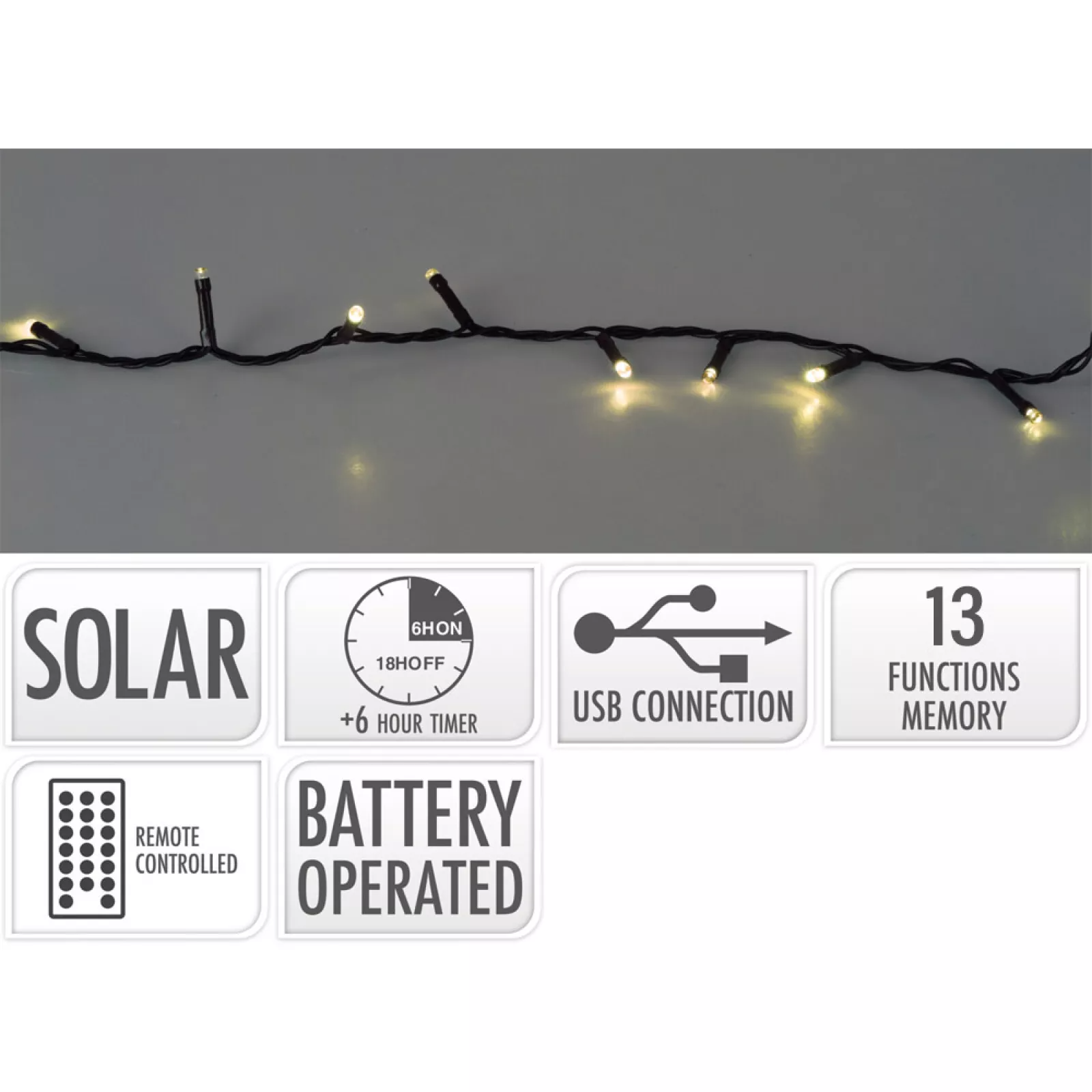 GUIRNALDA LED SOLAR 240 LEDS 13 FUNCIONES EXT 10M
