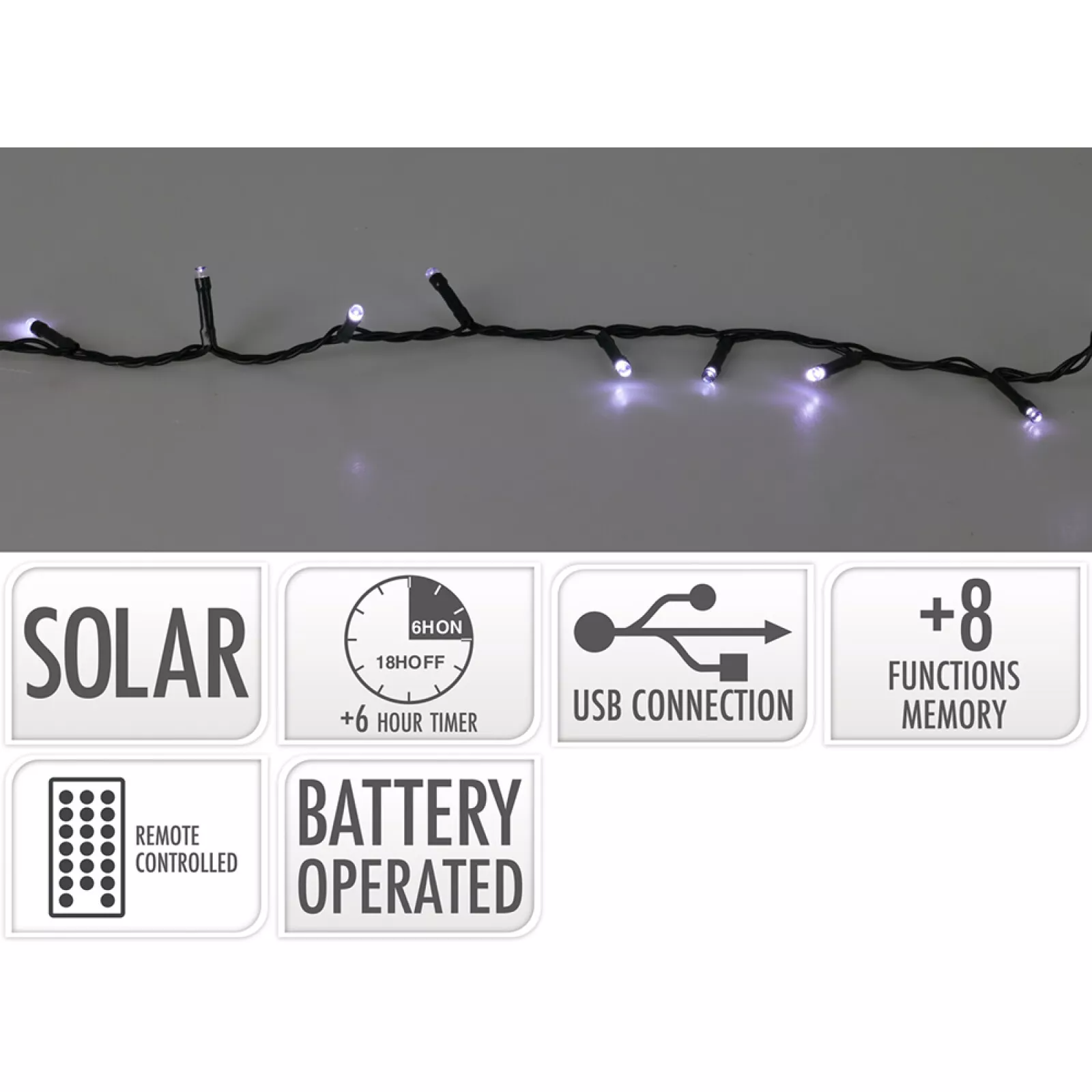 GUIRNALDA LED SOLAR 240 LEDS 13 FUNCIONES EXT 10M