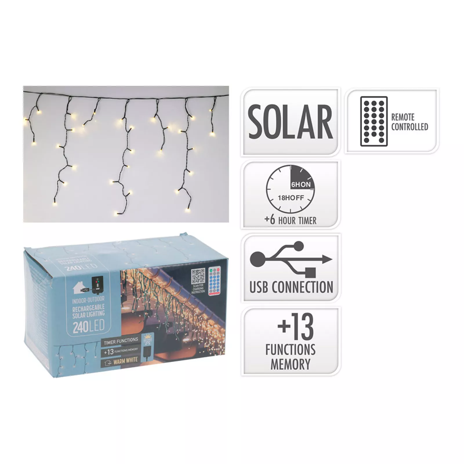 CORTINA SOLAR RECARGABLE 240 LEDS ECTERIOR 8M